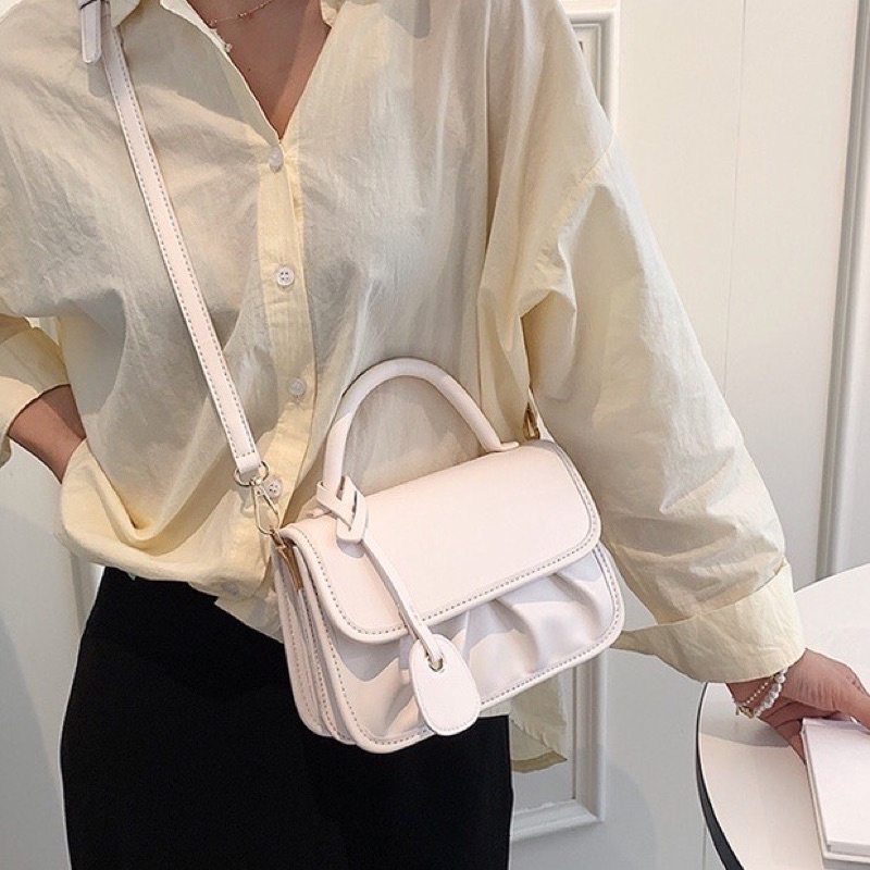 Túi xách nữ đeo chéo cao cấp da mềm trơn đáy nhúm phong cách hàn quốc Zuliashop8386