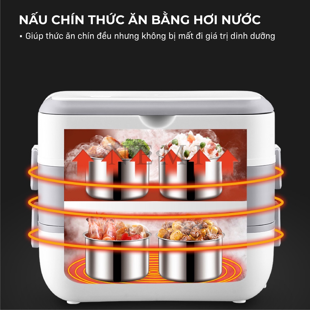 Hộp Cơm Cắm Điện NEMI 2 Tầng Với 2 Bát 4 Bát Inox Phong Cách Nhật