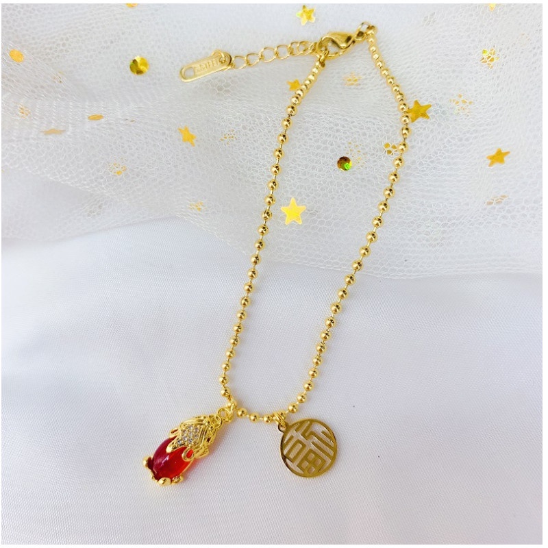 Bộ Trang Sức Lắc Tay Và Dây Chuyền Nữ Titan Ko Đen Cóc May Mắn TT 4078