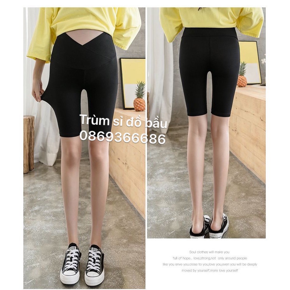 Quần bầu lửng chéo loại 1, chất zip đẹp, giặt Ko xù Ko bai☘️quần ngố bầu cạp chéo free size 43-66kg☘️QB010