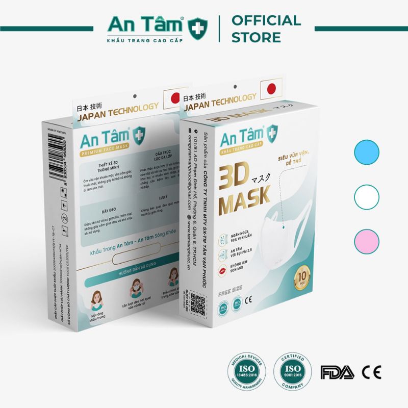 Khẩu trang y tế kháng khuẩn 3D Nhật Bản quai vải