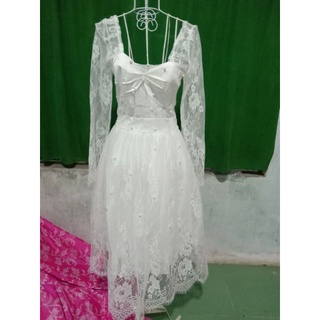 Váy ren công chúa, váy dạ hội màu trắng có đính hạt size m