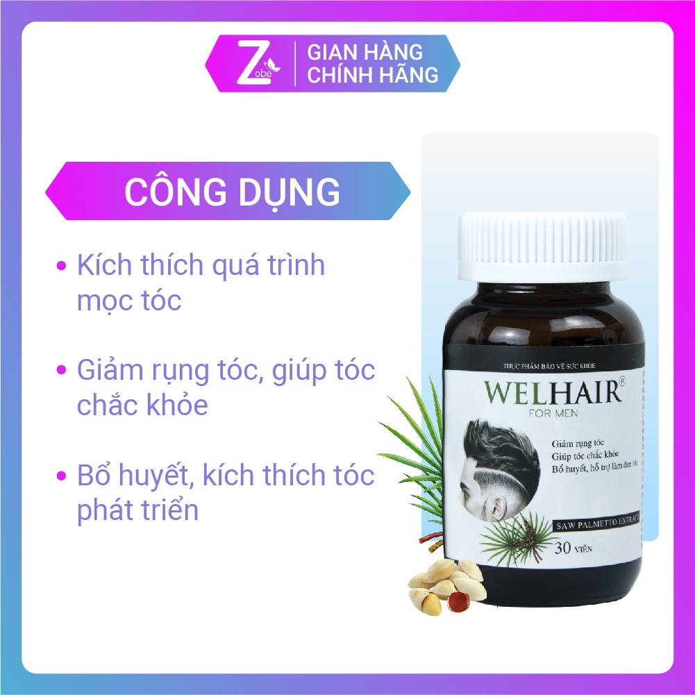 Viên uống Kích Thích Mọc Tóc Cho Nam Welhair For Men Hủ 30 viên