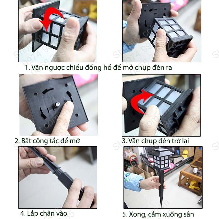 Đèn Led năng lượng mặt trời cắm sân vườn vỏ nhựa ABS chống nước mưa