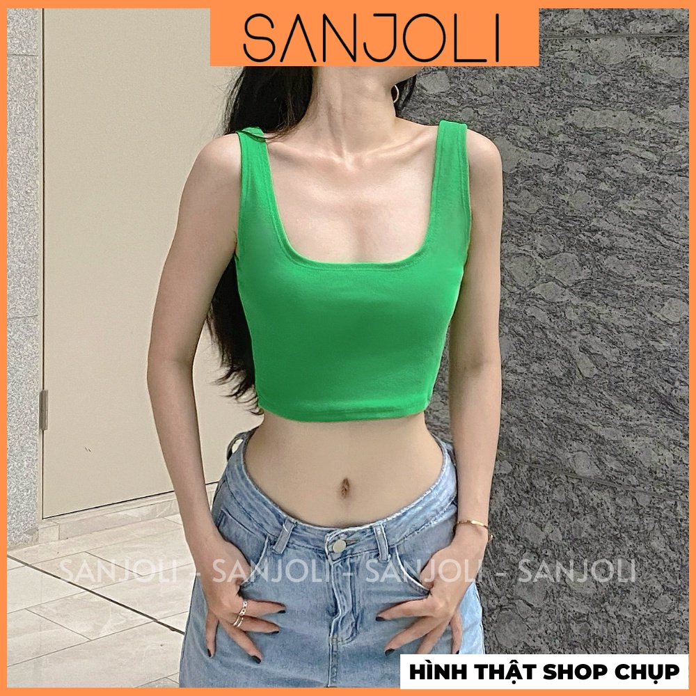 Áo Croptop Kiểu Hai Dây SANJOLI Áo Crt Ngắn 2 Dây Bản To Nữ Chất Thun Co Dãn Không Tay Kiểu Hàn Quốc Nhiều Màu AO016
