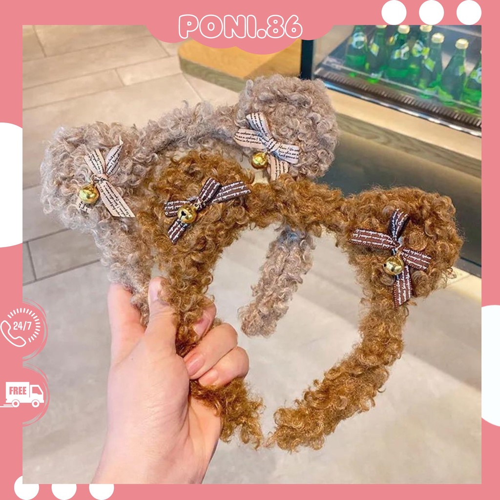 Băng đô cài tóc bờm tóc hình gấu xù có gắn chuông và nơ dễ thương đáng yêu  phong cách Hàn quốc