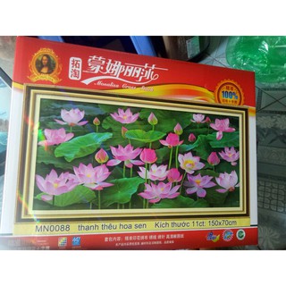 combo 6 bức tranh thêu hoa sen cho khách sỹ