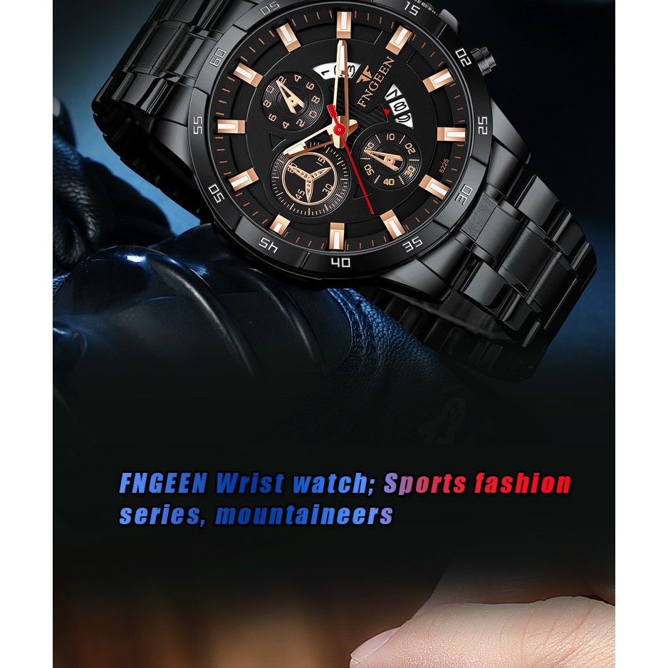 Đồng hồ nam chính hãng, đồng hồ đeo tay nam FNGEEN dây thép, dây kim loại cao cấp, sang trọng, phong cách thể thao
