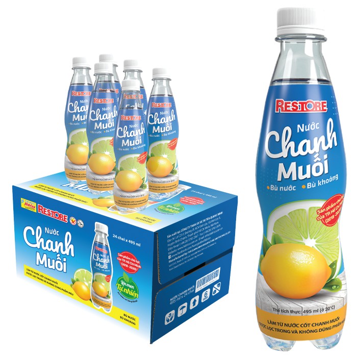 Thùng 24 Chai Nước Chanh Muối Restore Bidrico (495ml/Chai)