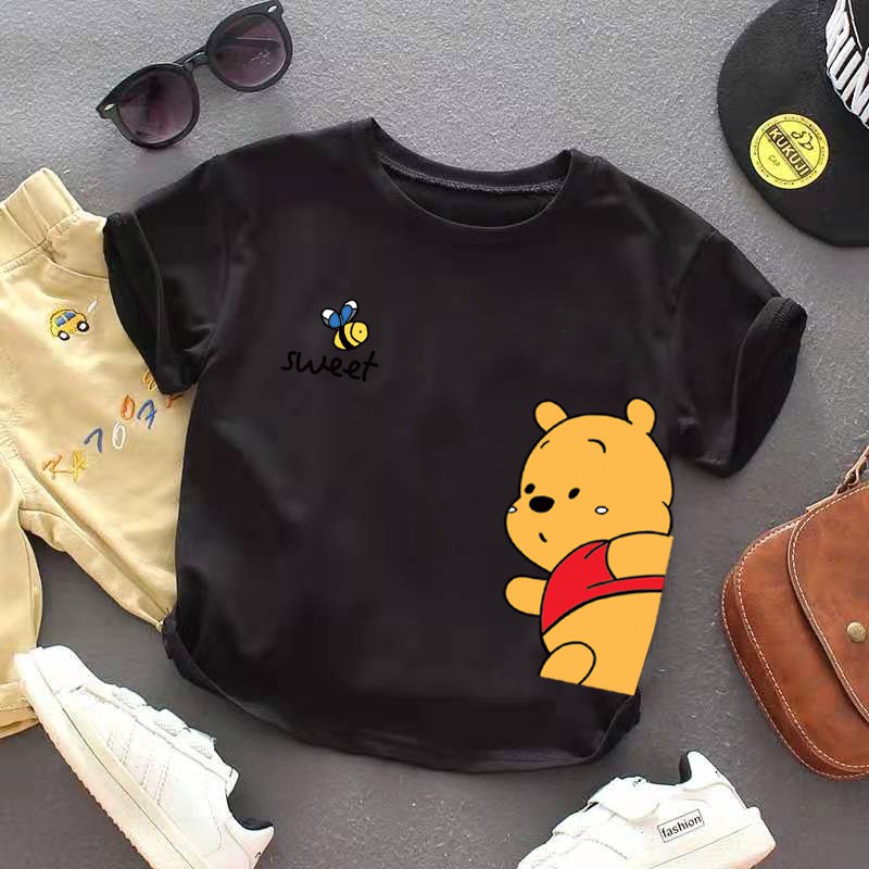 Áo thun trẻ em CON XINH cotton hình in Gấu Pooh và  chú Ong, thời trang dành cho trẻ em từ 4 đến 10 tuổi