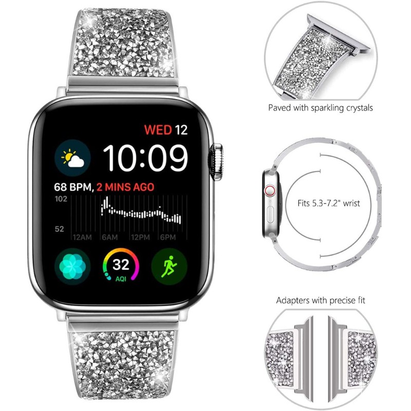 Dây Đeo Thay Thế Chất Liệu Kim Loại Đính Đá Lấp Lánh Cho Apple Watch