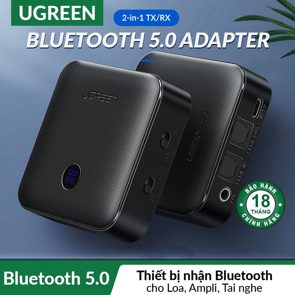 Bộ Thu Phát Bluetooth 5.0 Cao Cấp Ugreen 70158 - Hỗ Trợ Aux 3.5mm, Optical - Dùng Cho Tivi, Loa, Amply...