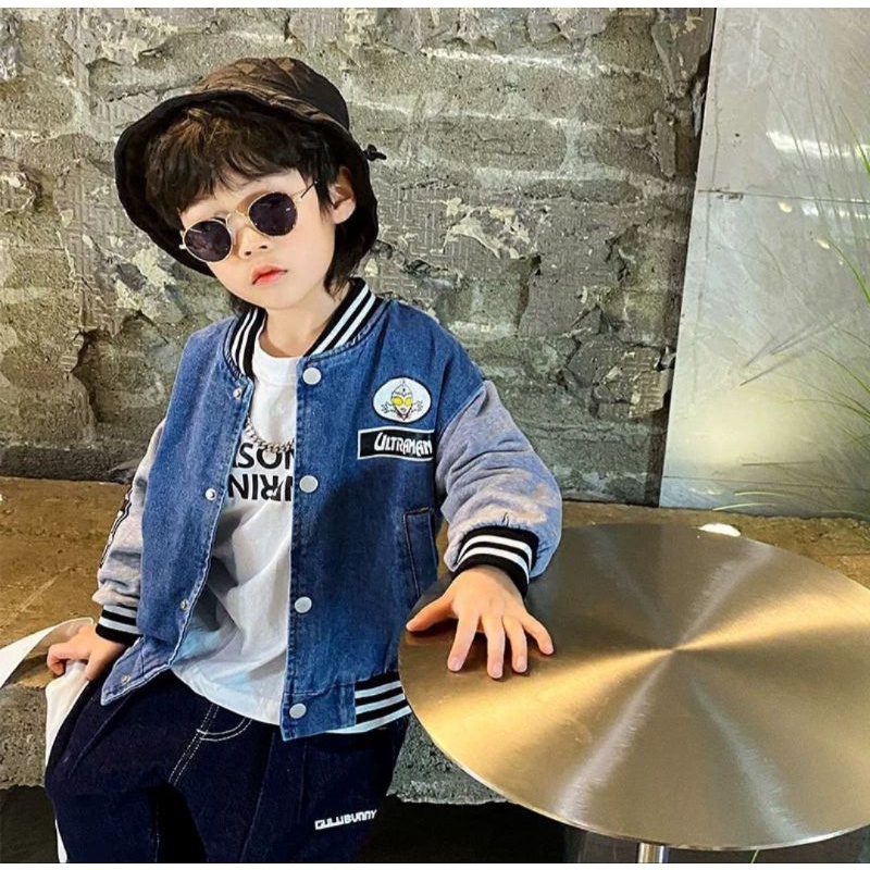 Áo Khoác Bomber Jean Mềm Phối Tay Hot trent Cho Bé Trai