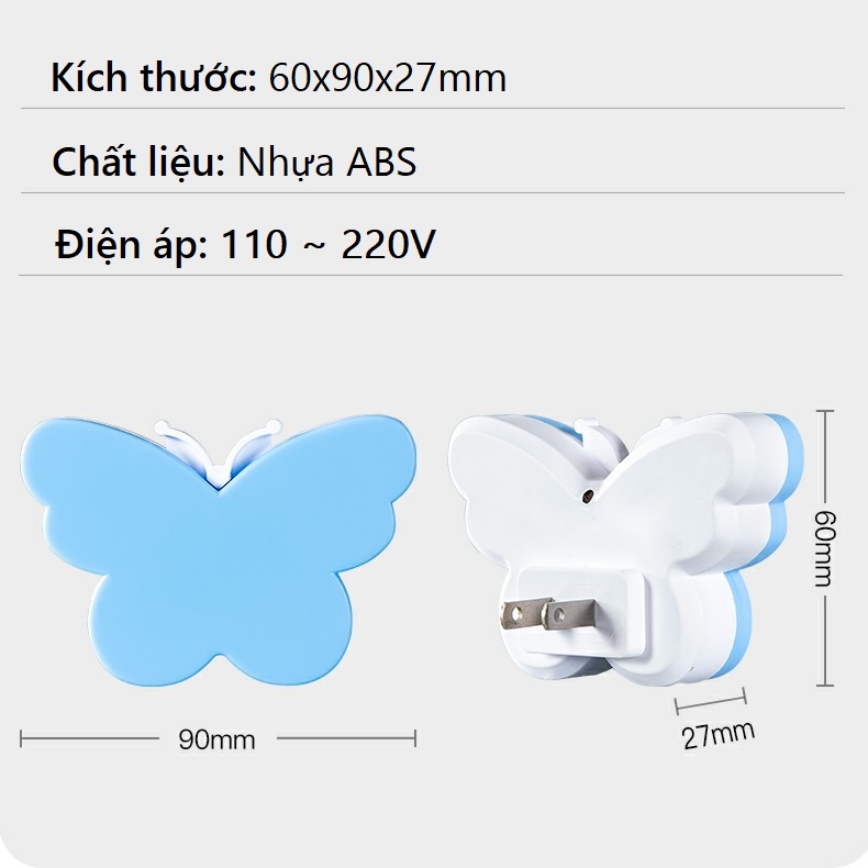 Đèn ngủ cảm ứng ánh sáng hình bướm cute, đèn led cầu thanh tiết kiệm điện năng