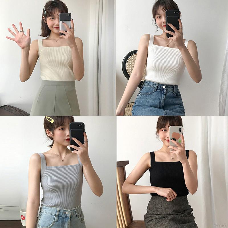 Áo Dệt Kim Nữ Cổ Vuông Màu Trơn Phong Cách Hàn Quốc | BigBuy360 - bigbuy360.vn