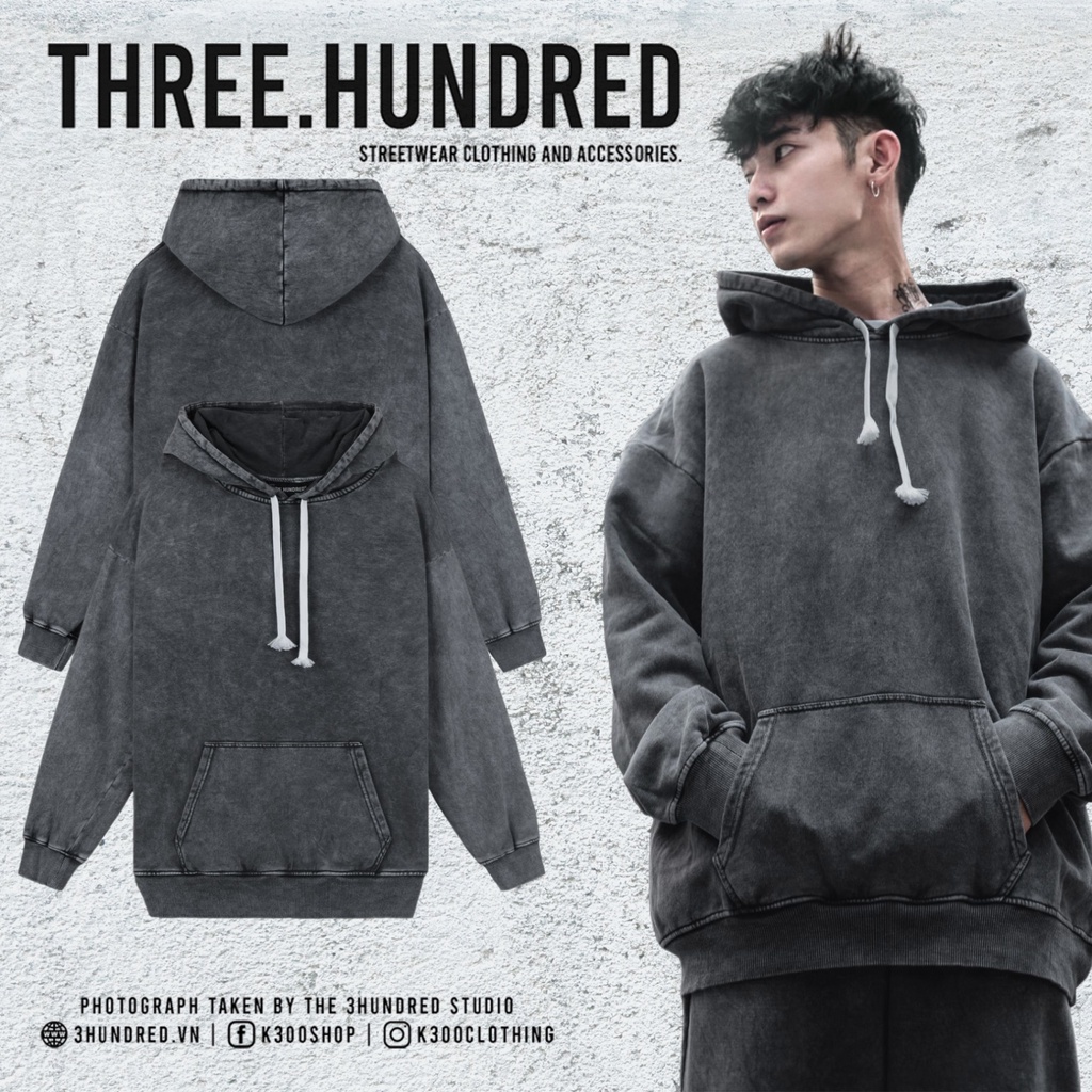 Áo Hoodie Wash Xám Trơn Unisex Chất Liệu 100% Cotton Dày Dặn Form Rộng Thoải Mái Phong Cách Đơn Giản