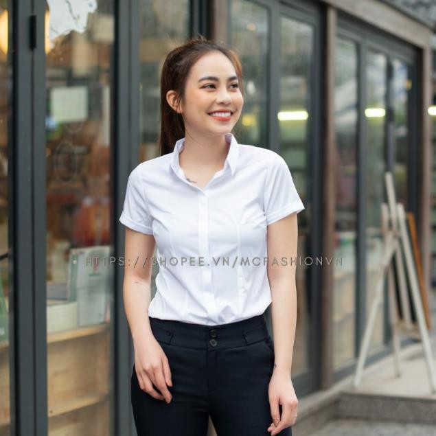 Áo Sơ Mi Nữ Trắng Công Sở MC Fashion Cộc Tay Cổ Đức From Ôm Vải Lụa Cao Cấp Đẹp Ít Nhăn Thoáng Mát A0068, A635 ⚡ *