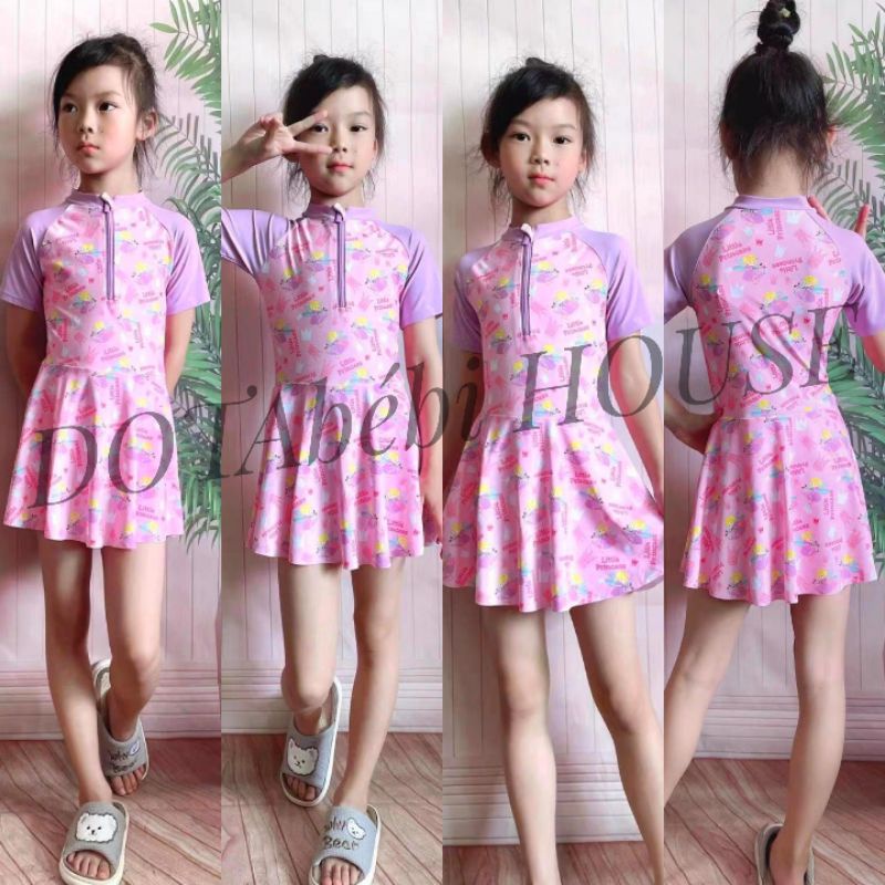 &lt;40kg Váy bơi 1 mảnh, có lót đùi, màu hồng tím little princess size đại cho bé gái - DOTAbébi HOUSE mã SW0201