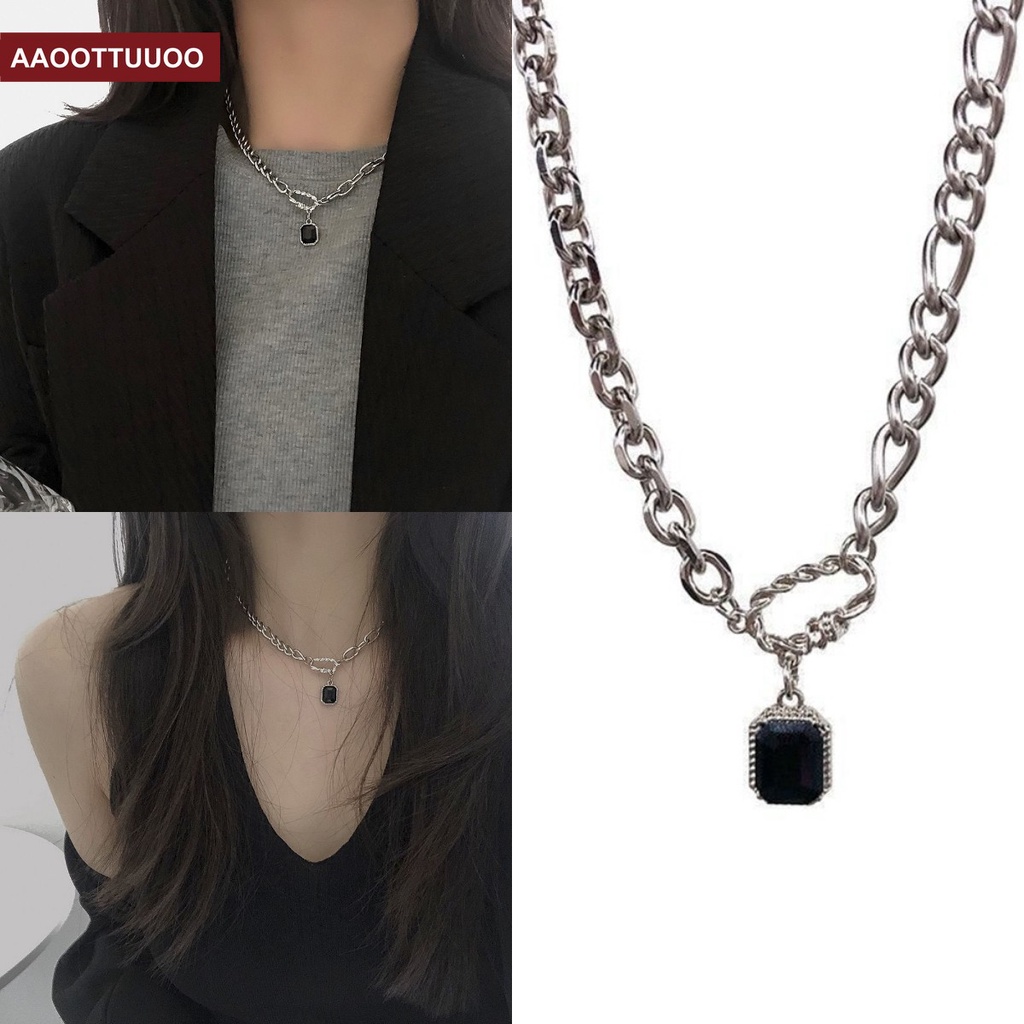 Vòng Cổ Đính Đá Zircon Màu Đen Thiết Kế Đơn Giản Thời Trang Cho Nữ