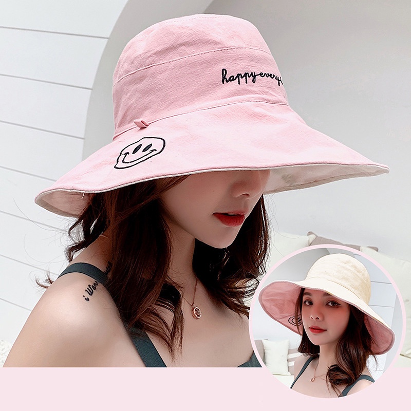 Mũ Vải 2 Mặt 1 Mặt Trơn 1 Mặt Thêu Mặt Cười Nón Chống Nắng P2157