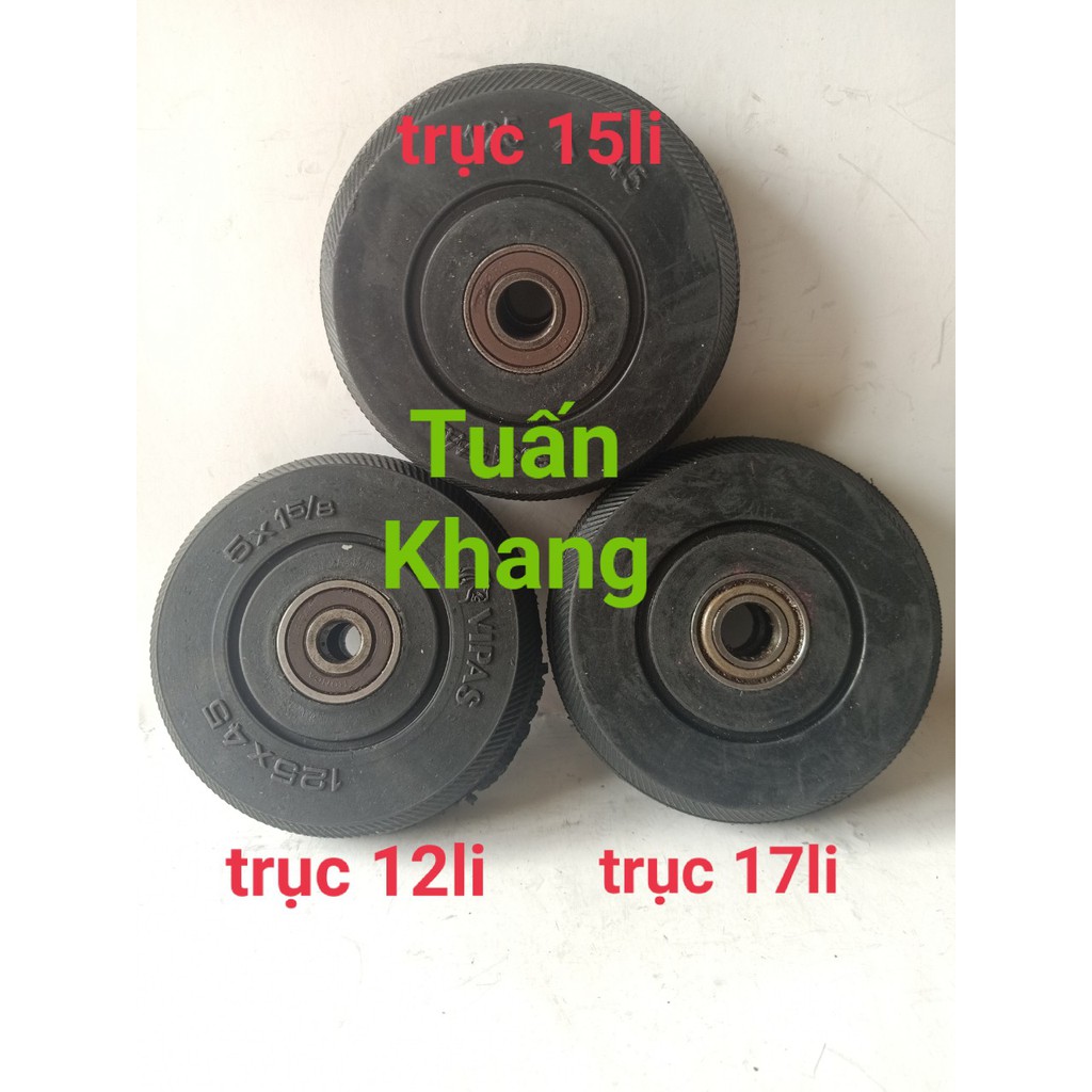 Bánh xe , Bánh xe đẩy 125mm cao su đẩy êm có vòng bi