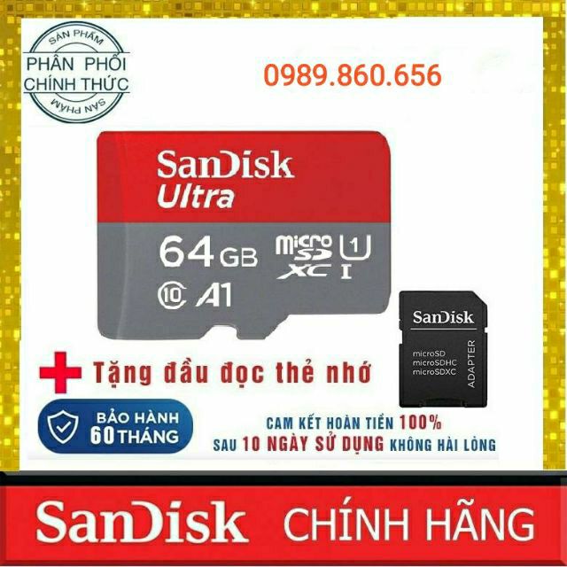 Thẻ nhớ SANDISK Micro SD 64G Class10 chính hãng BH 5 năm 1 đổi 1