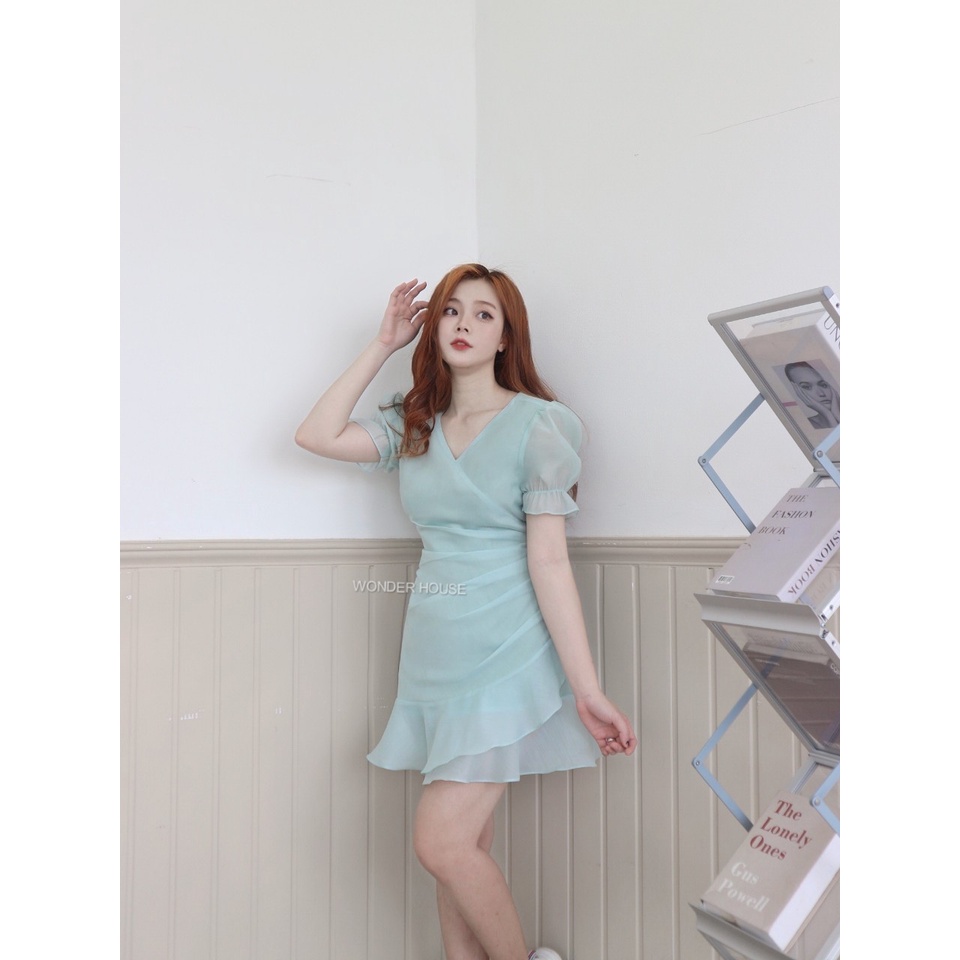 Đầm thiết kế WONDER HOUSE cổ tim xếp ly phần eo công sở, dạo phố chất xô mềm tôn dáng - Vanii Dress