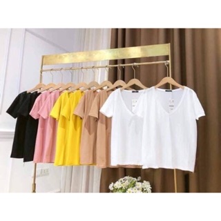 Áo phông cộc tay cổ tim chất Cotton giấy