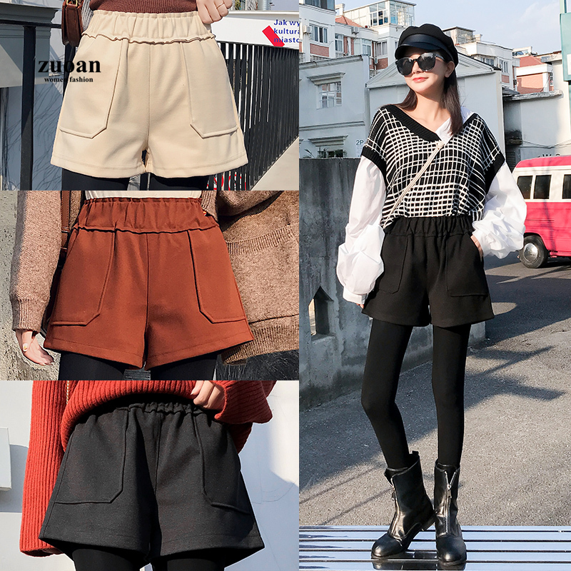 SUXI Quần Short Len Dáng Chữ A Ống Rộng Lưng Cao Thời Trang Thu Đông Cho Nữ