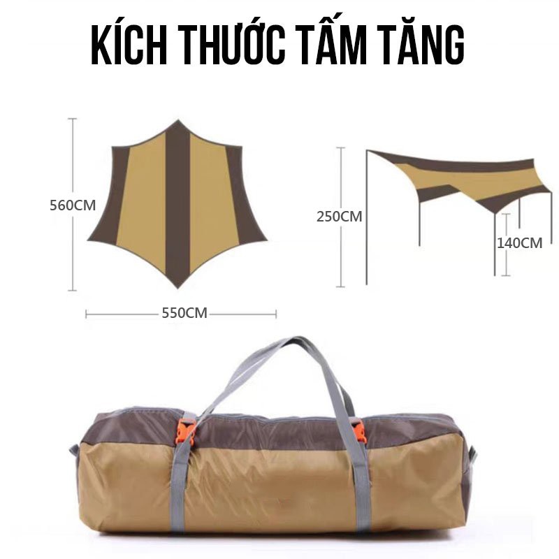 Tấm Tăng Dã Ngoại Du Lịch Cao Cấp FULL Phụ Kiện Chống Thấm, Chống Nắng, Nhẹ, Dễ Di Chuyển - Tấm Bạt Tăng Đa Chức Năng