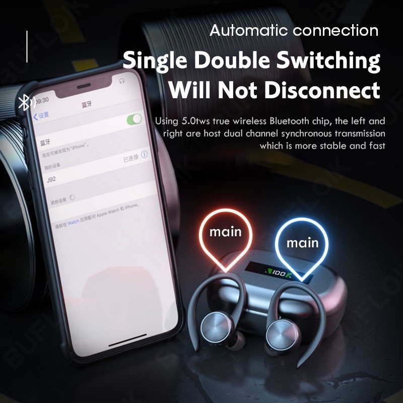 Tai nghe nhét tai bluetooth không dây IPX5 chống nước có micro với âm thanh stereo hifi chuyên nghiệp cho điện thoại