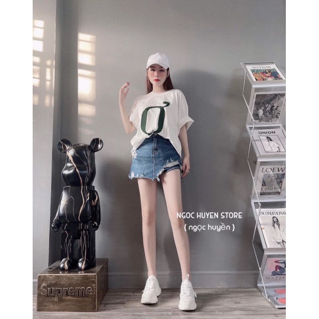 Áo Phông Tay Dáng Rộng Tay Lỡ Unisex In Hình Chữ Ơ