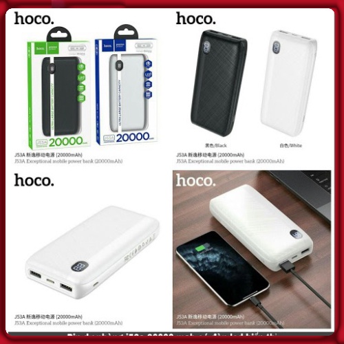 Sạc dự phòng chính hãng, pin dự phòng Hoco J53A Exceptional 20000mAh 2 cổng output nhỏ gọn, sạc nhanh 2.1A Max