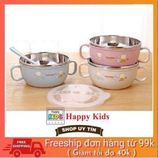 [FREE SHIP] Bát Inox ăn dặm kiss bear Cách Nhiệt Tặng Kèm Thìa Tập Xúc