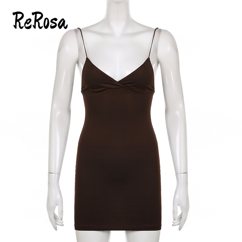 Đầm Dây Chéo Sau Lưng Màu Trơn Cổ Chữ V Gợi Cảm Cho Nữ