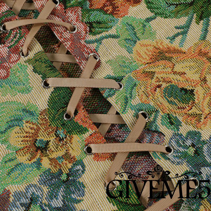 GIVEME-Women Corset Sleeveless Tank Tops Floral Embroidered Strappy  Bustier Waist Cincher Crop Tops