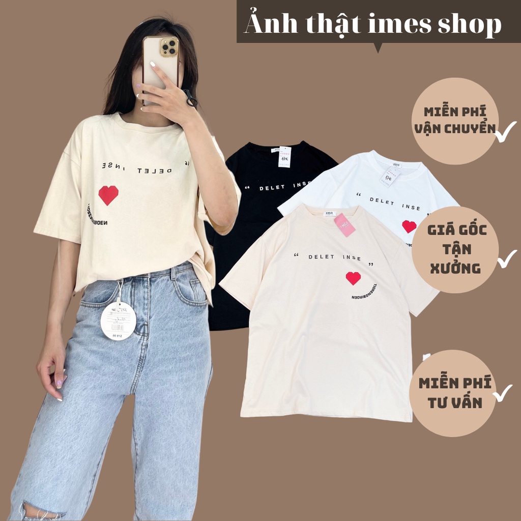Áo thun tay lỡ IMES phông unisex nam nữ cotton form rộng in hình trái tim 1716 imes shop
