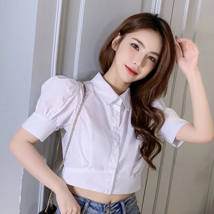 Áo croptop tay ngắn phong cách Hàn Quốc thời trang mùa hè cho nữ