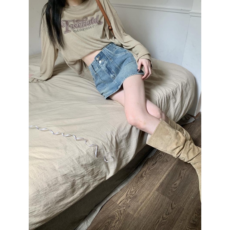 Chân Váy Jeans Hai Nút Lưng Cao Thời Trang Mùa Hè Hàn Quốc Hàng Mới 2023 Dành Cho Bạn Nữ
