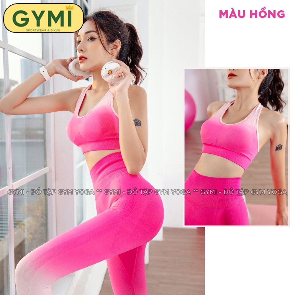 SẴN Set bộ đồ tập gym yoga nữ GYMI SET09 gồm áo bra thể thao và quần legging cạp cao chun mông chất dệt co giãn