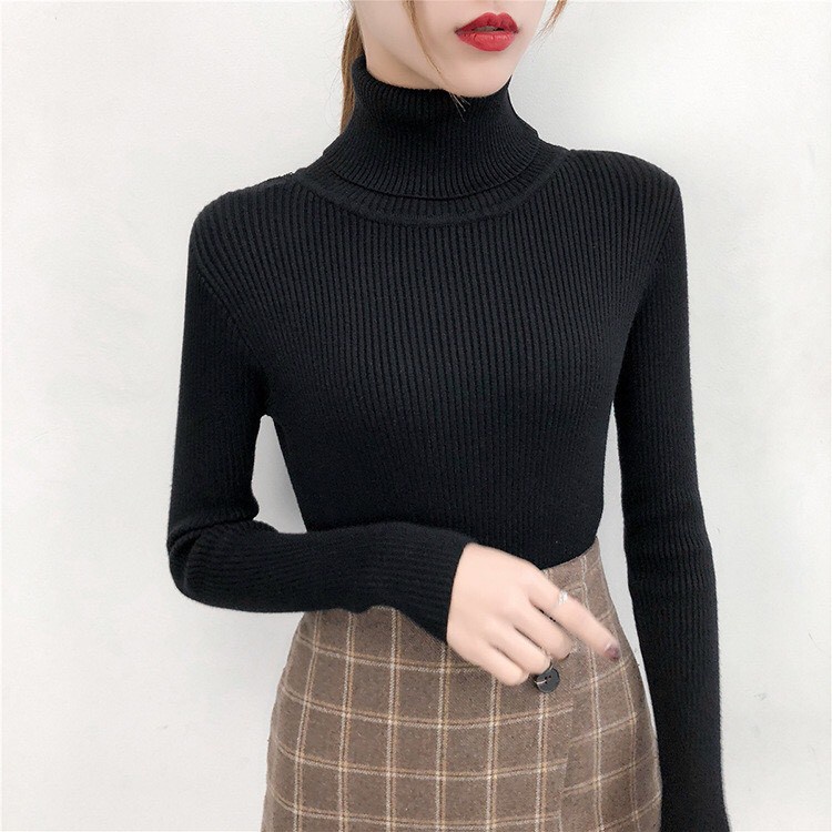 Áo Len Nữ Tăm Cổ Lọ Lông Cừu Hàng Quảng Châu Cao Cấp