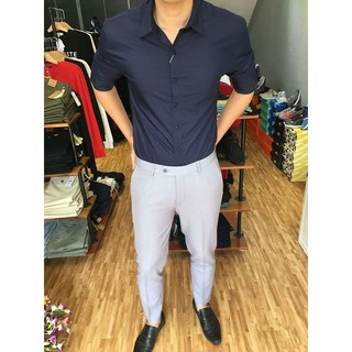 Áo sơ mi nam trơn cotton lụa Hàn Quốc dáng ôm