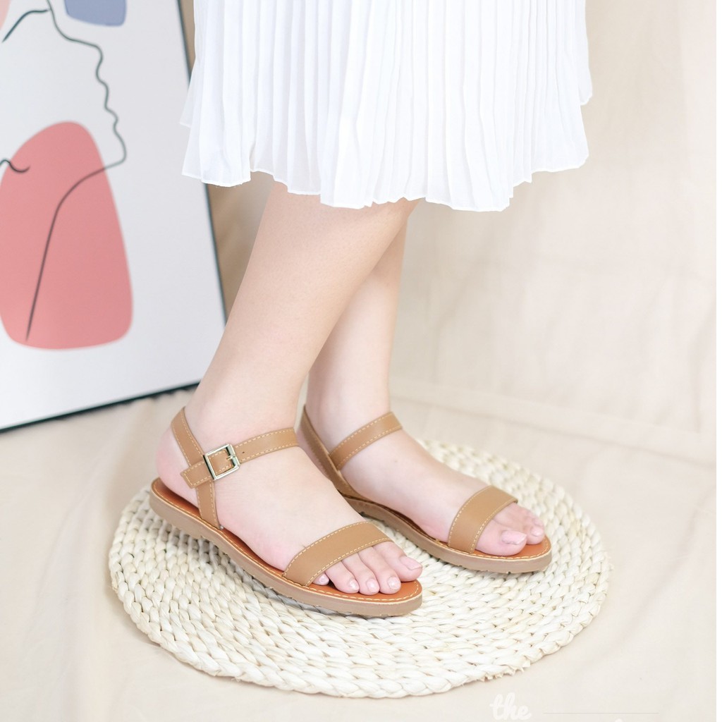 Giày sandal hè Thenysmile, Dép sandal nữ đẹp thời trang chất da bò quai ngang 3 màu cực xinh - ruluzi