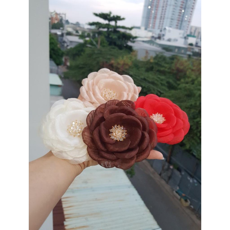 Hoa voan cài áo handmade cao cấp nhiều màu giá sỉ [HANN- Hoa cài áo, pk thời trang]