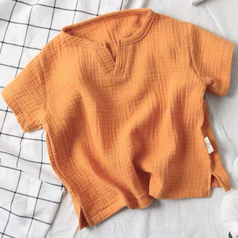 Áo thun MNGRL vải linen mềm mát màu trơn tay ngắn thoáng khí phong cách Hàn Quốc thời trang mùa hè cho trẻ em