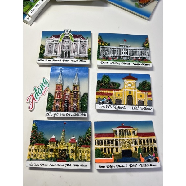 Tranh hít nam châm magnet nổi 3D hình phong cảnh Việt nam : chợ bến thành, nhà thờ đức bà