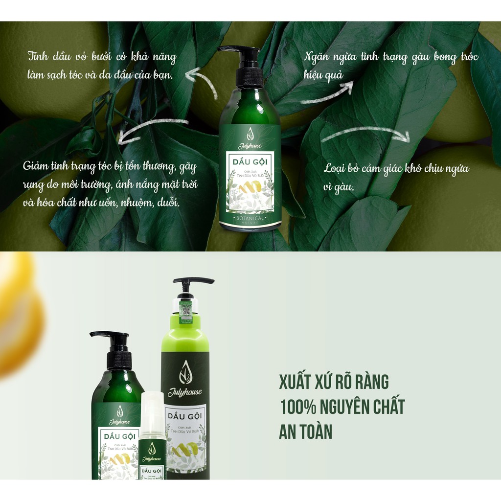 Dầu gội Bưởi và Serum dưỡng tóc tinh dầu Bưởi JULYHOUSE ngăn ngừa gãy rụng, dưỡng tóc suôn dài óng mượt | WebRaoVat - webraovat.net.vn