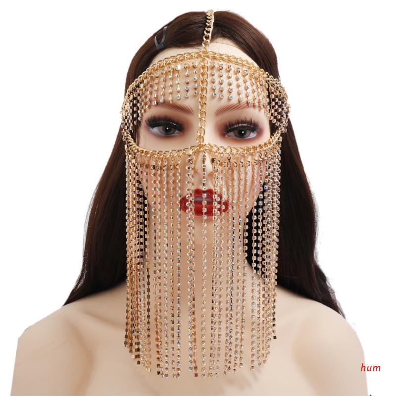 Mặt nạ che mặt đính pha lê nhân tạo tua rua phong cách boho thời trang cho nữ