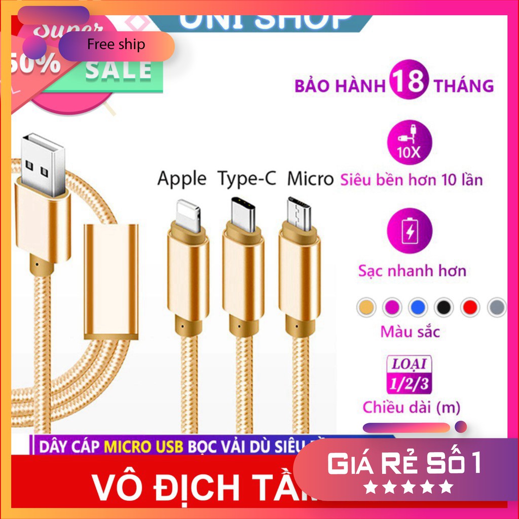 Dây cáp sạc Iphone/Samsung, dây dù 2m 3m chống đứt, hỗ trợ sạc nhanh, đẹp -  Store  giảm giá 50% mua ngay [COD.TOÀN QUỐC