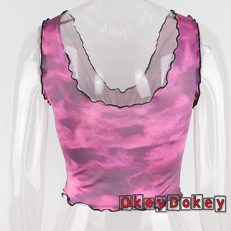 Áo croptop cổ chữ U ôm dáng in họa tiết trái tim quyến rũ cho nữ